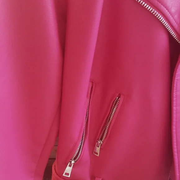 Levi's Women's Bright Pink Leather Jacket - Picture 4 of 5